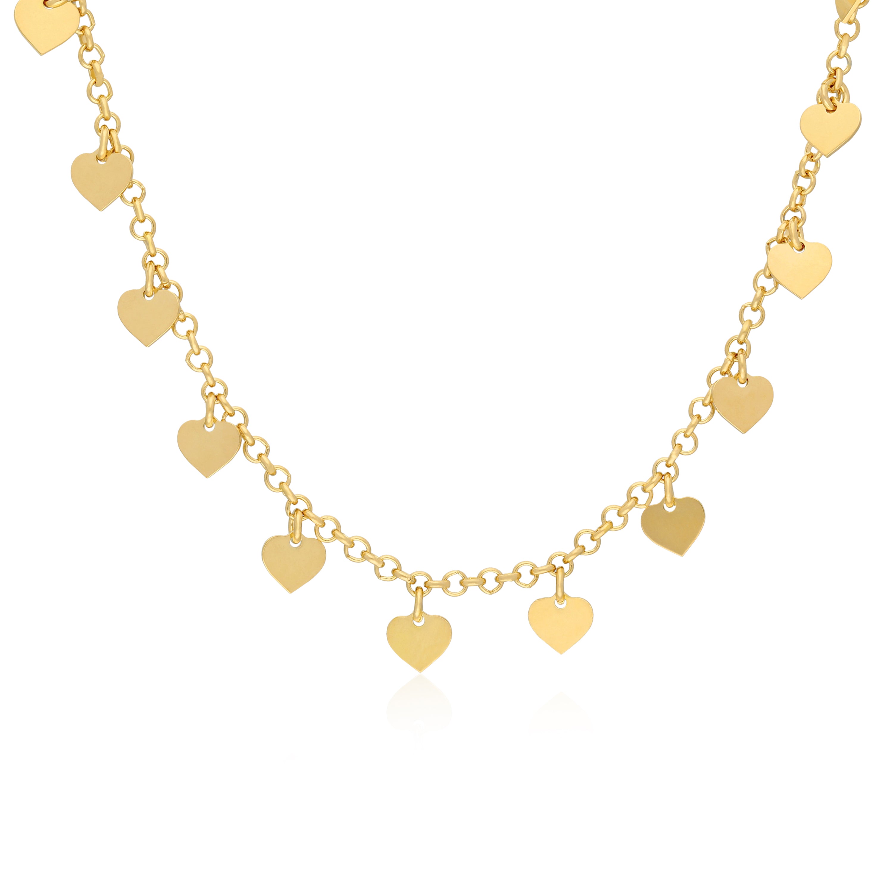 Delicate gold necklace featuring small heart shapes for an elegant appearance.