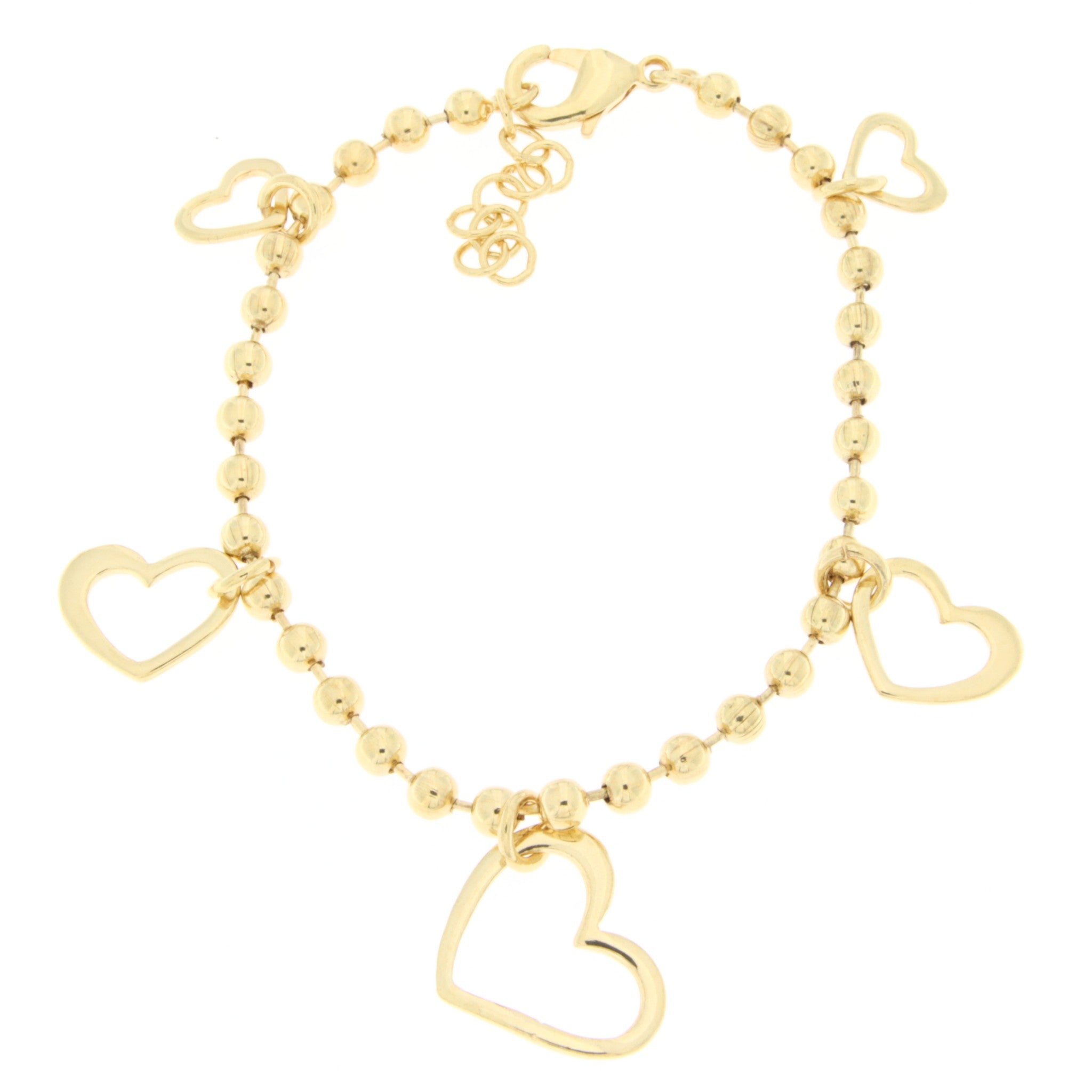 This stunning 18K gold plated heart charm bracelet is a timeless piece that will elevate any outfit. The 4mm bead chain adds a touch of elegance, while the adjustable 7.25" length with an additional 1" extension ensures a perfect fit.