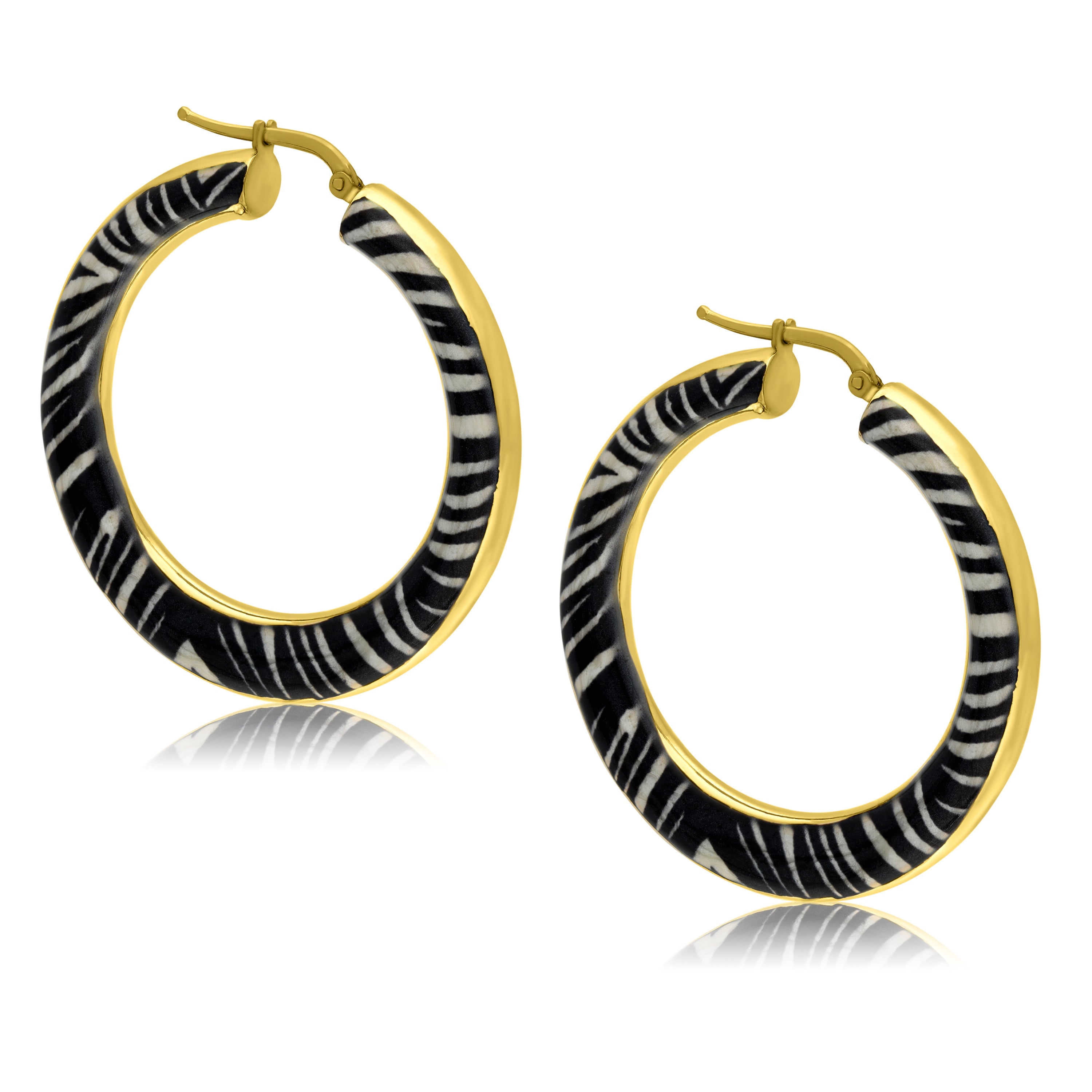 18K Gold Plated Large Tapered Enameled Hoops