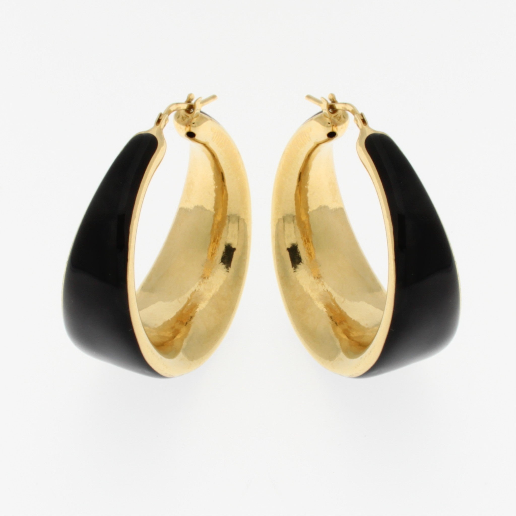 18K Gold Plated Round Electroform Tapered Black Enameled Hoop Earrings