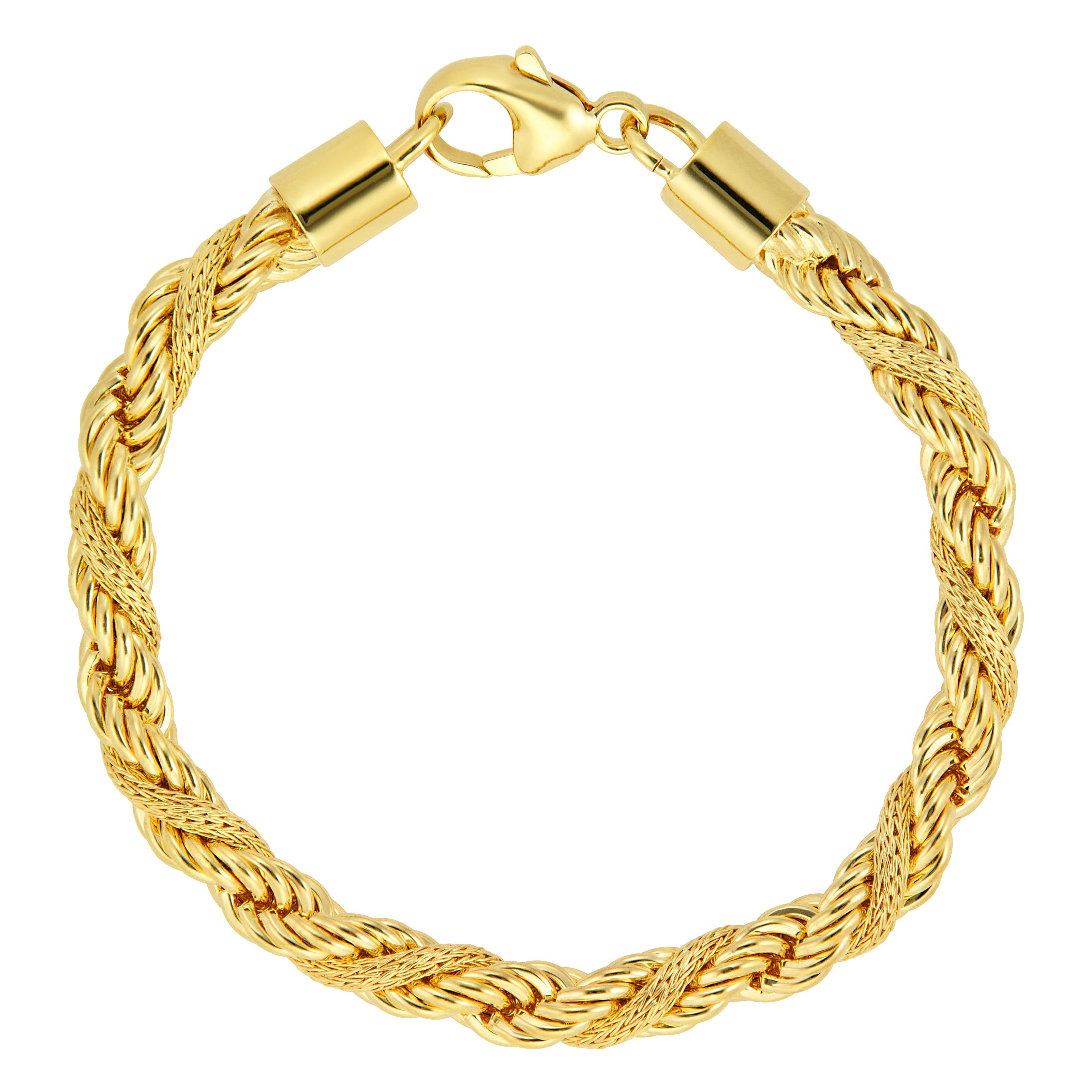 18K Gold Plated Textured Rope Bracelet 7.5"