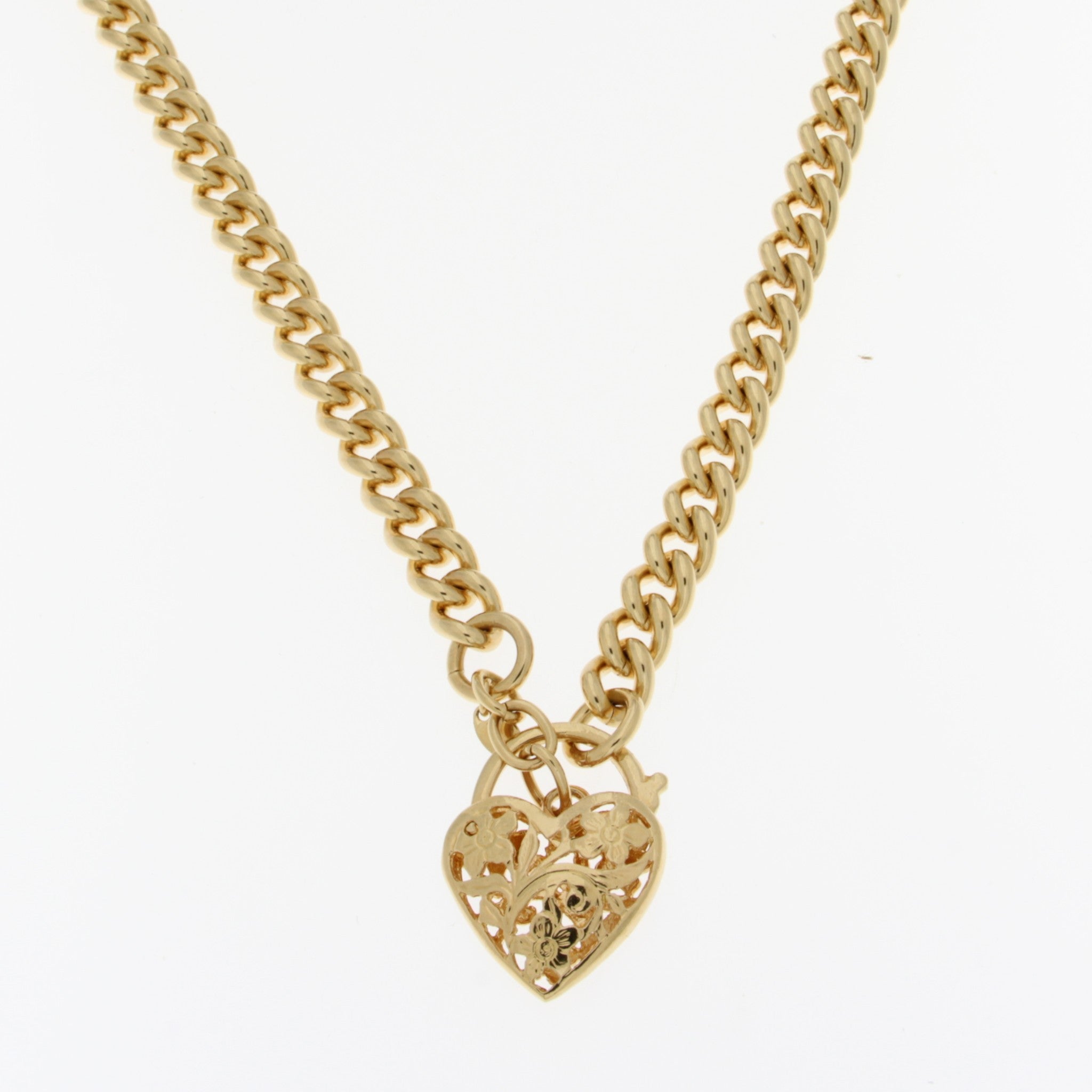 18" Chunky Link W/Stationed Center Filigree Heart Locket