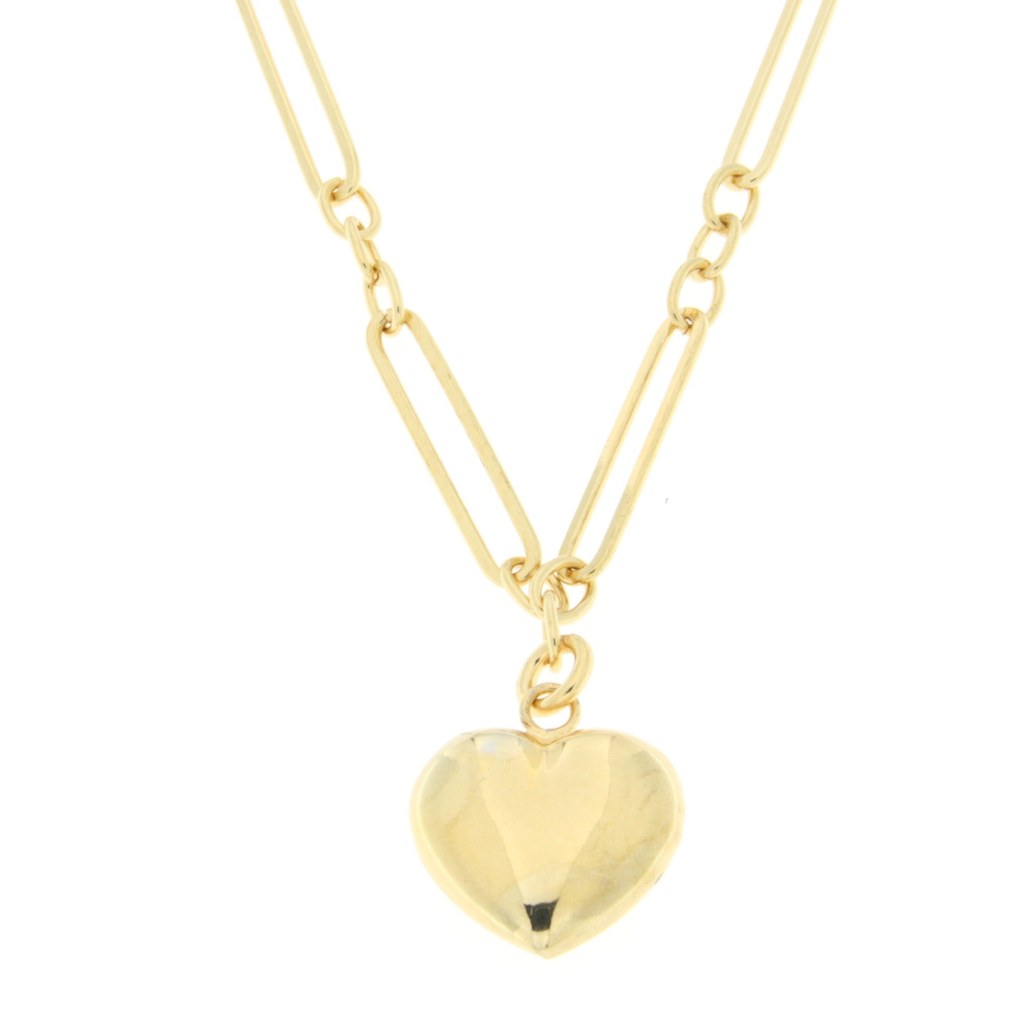 18" Elongated Paperclip Chain With 20mm Polished Puffed Heart