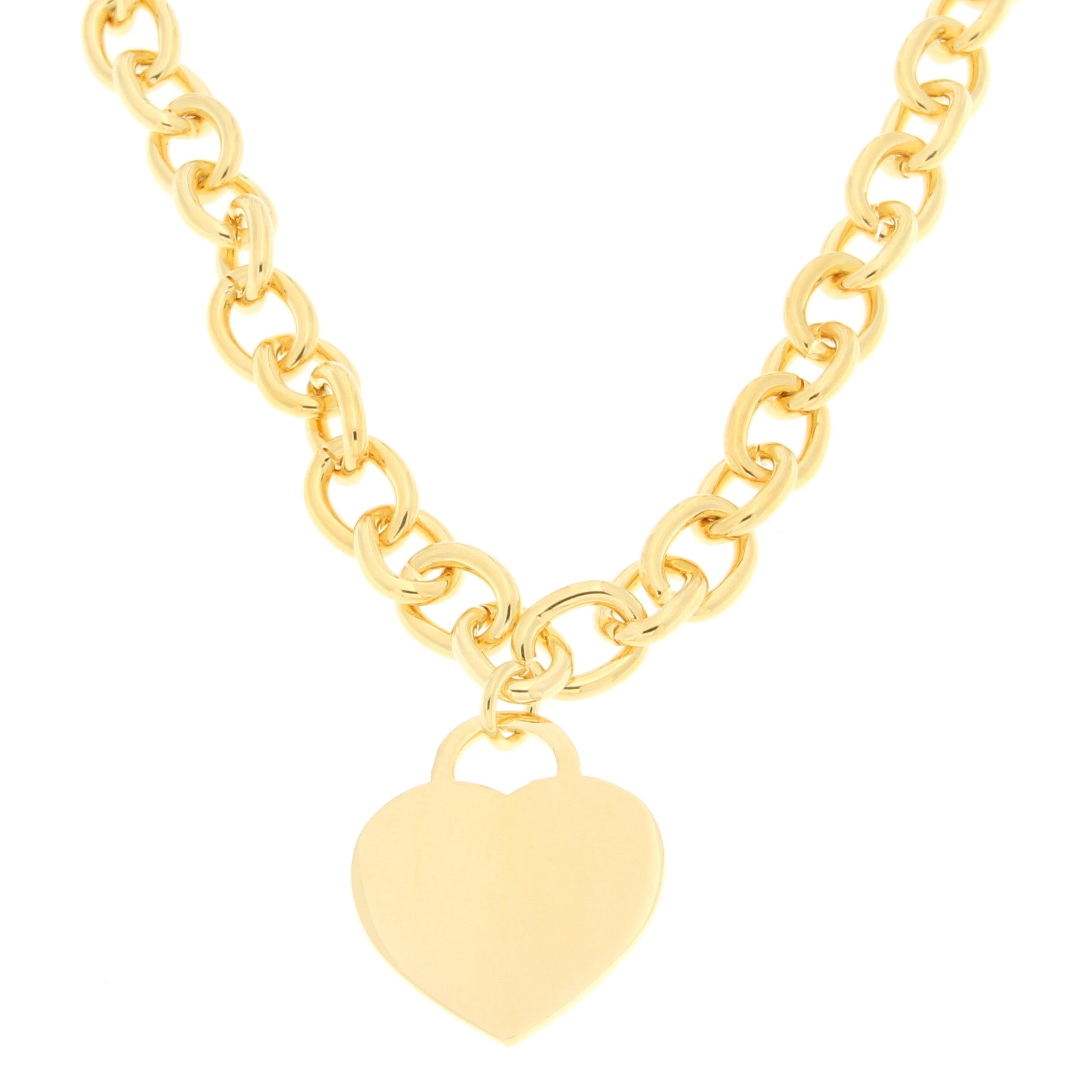 Gold necklace with a chunky chain and a prominent heart-shaped pendant, exuding a playful and romantic touch, perfect for any occasion.