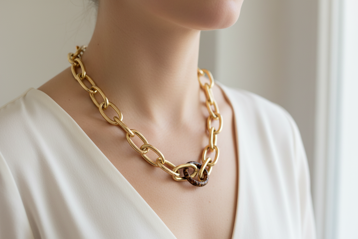 18K Gold Plated Large Oval Link Necklace - Longer Length