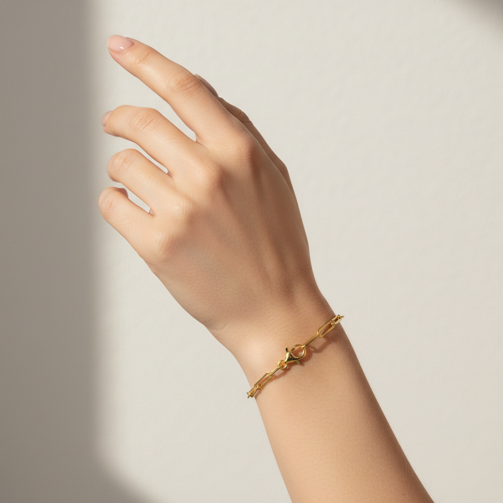 18kt Gold Paperclip Bracelet on Model