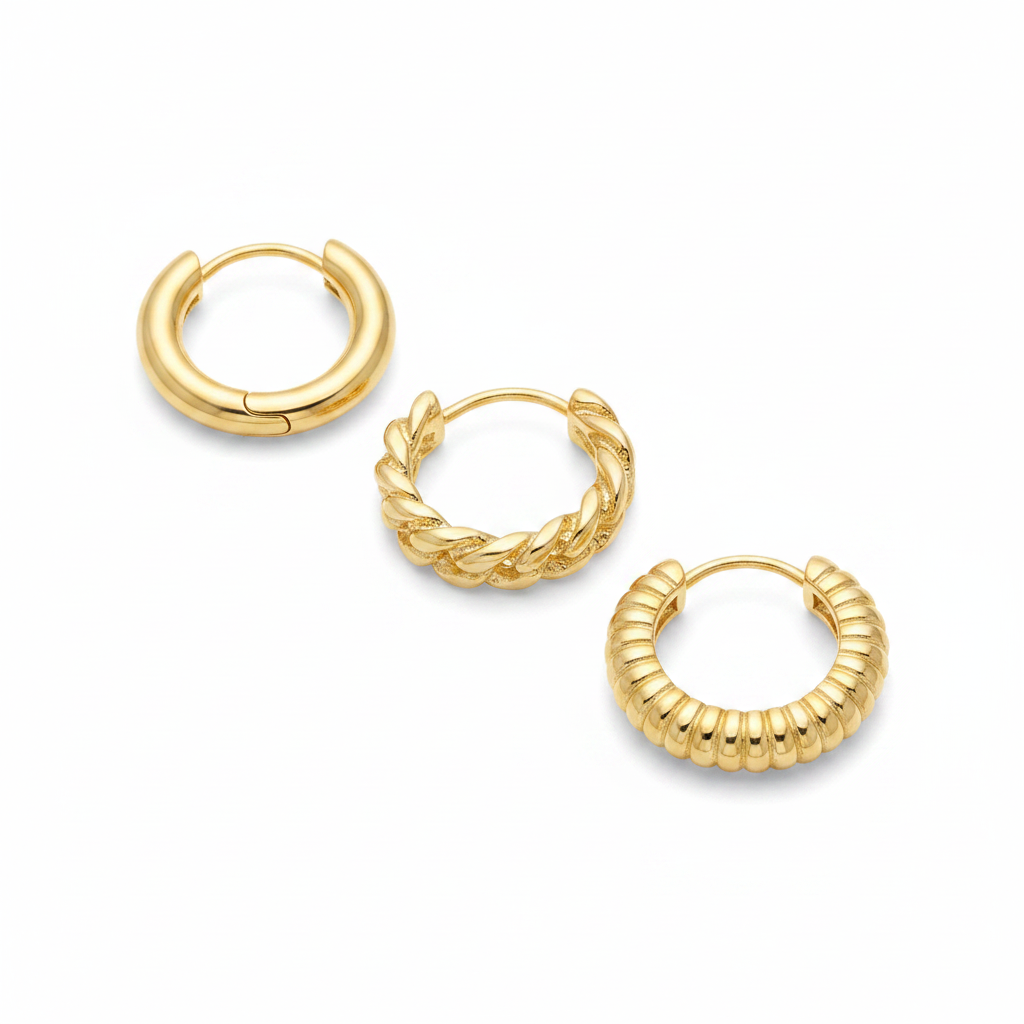 18kt Gold Plated Huggie Hoops Three Sizes