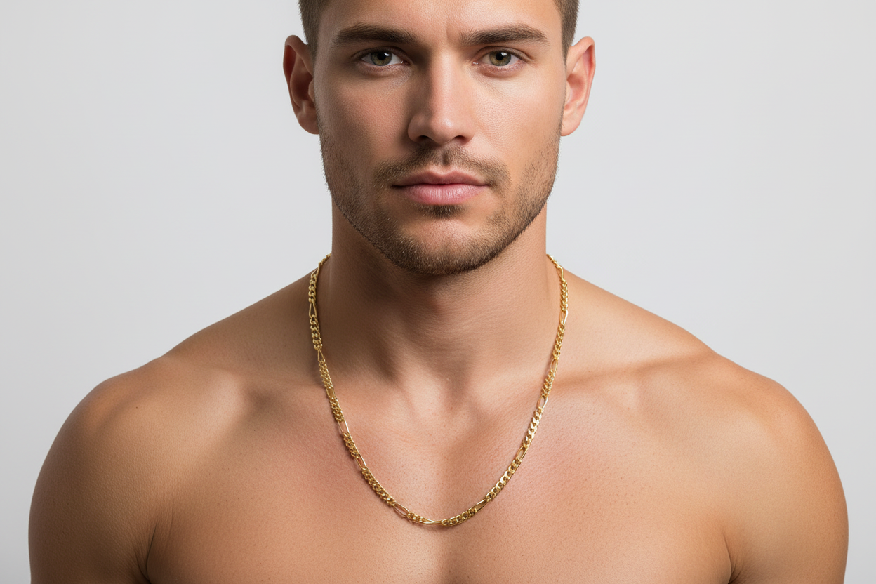 24 inch Yellow Gold Plated Figaro Necklace - Longer and Wider