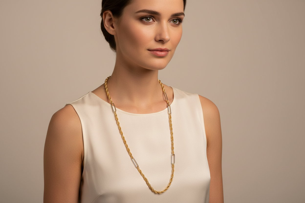36" Rope Chain Necklace on Model