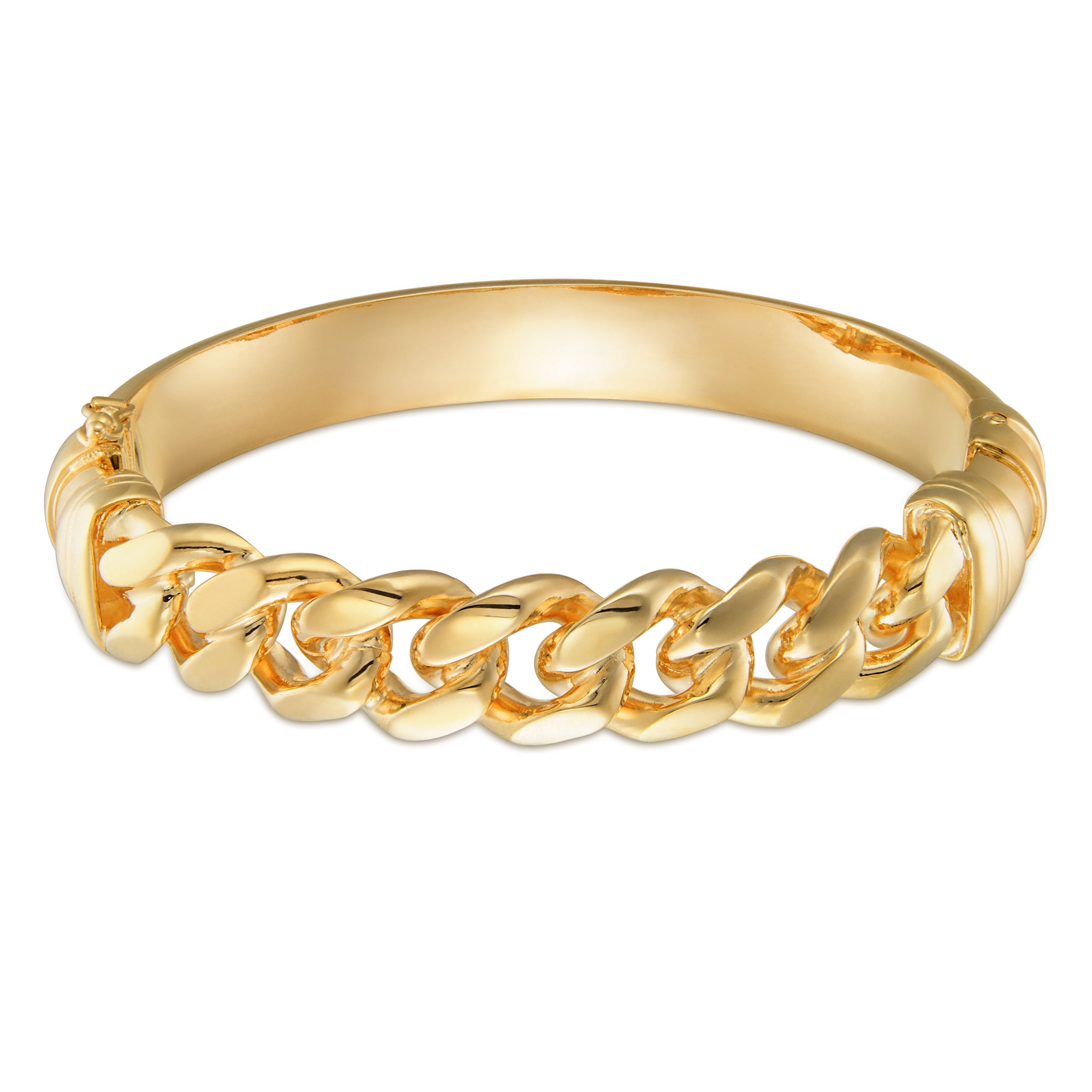 Heavy Curb Link Topped Hinged Gold Plated Bangle