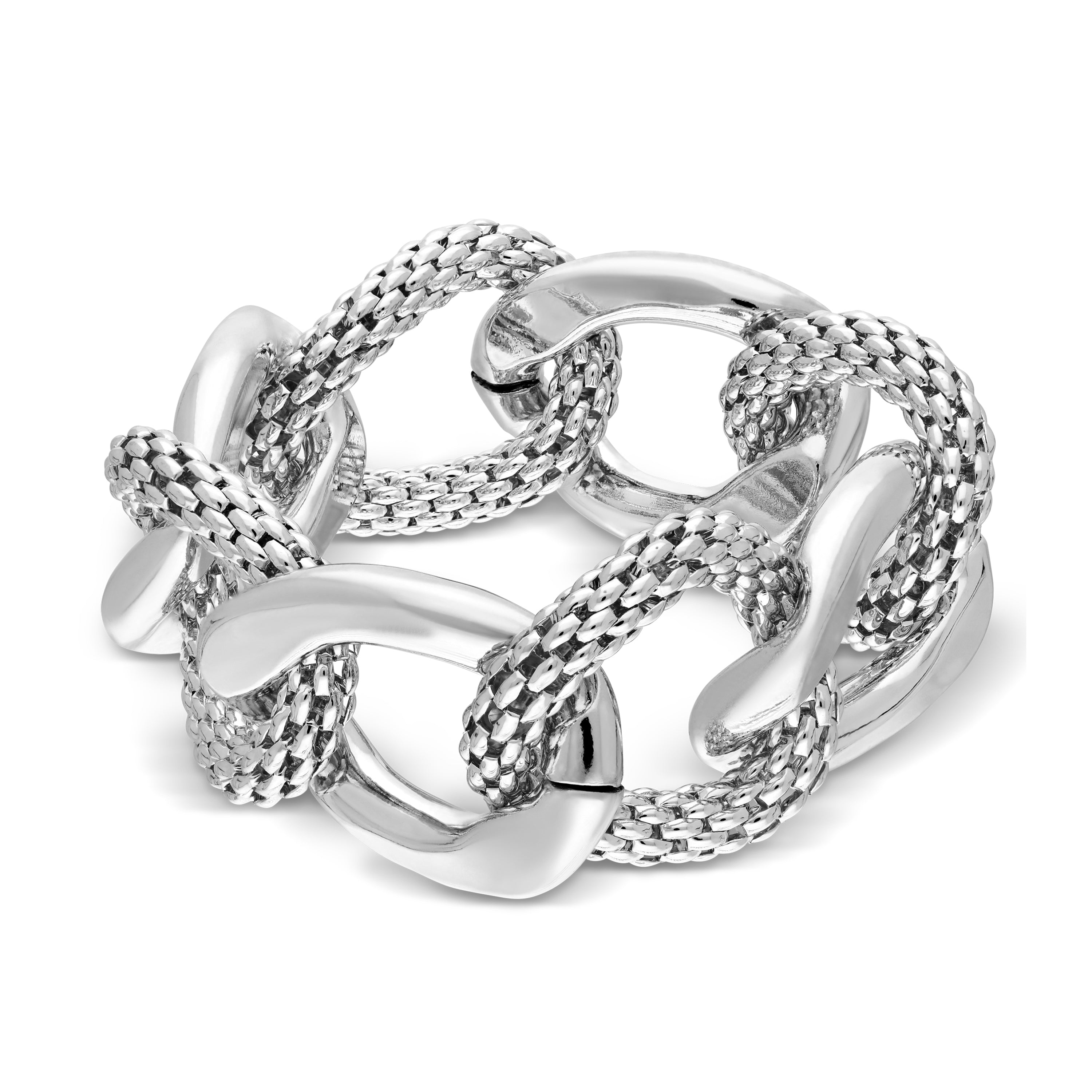 Large Link Popcorn Stretch Silver Bracelet