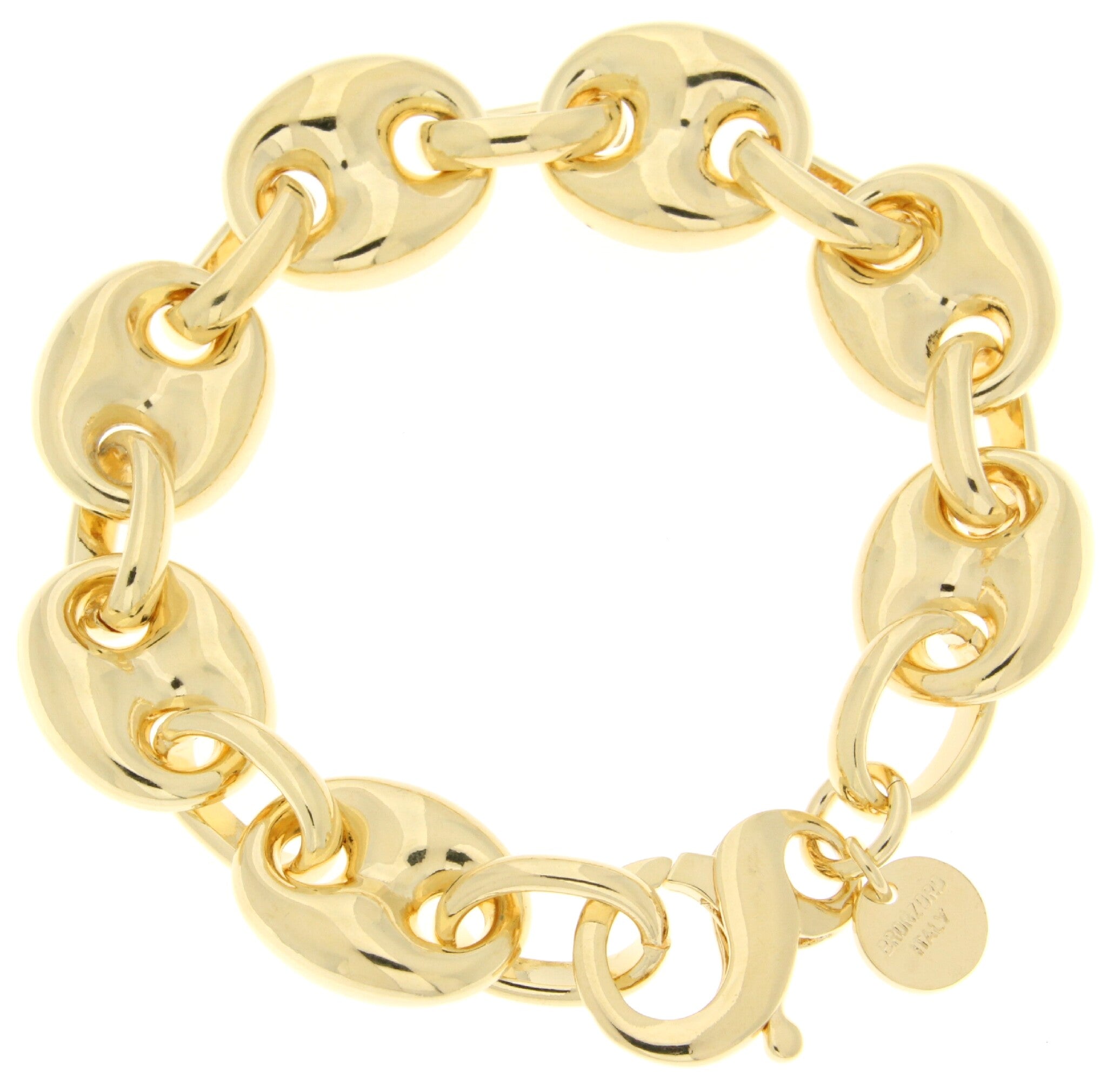 18k Yellow Gold On Bronze 8.25" Large Puffed Marine Link Bracelet