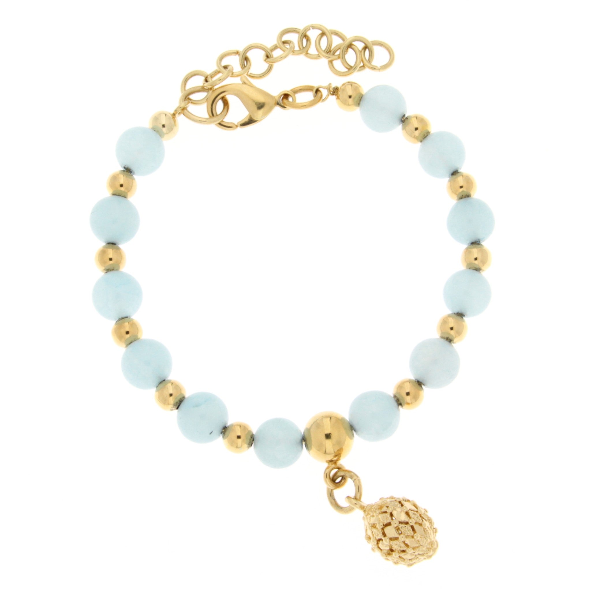 8mm Light Blue Jade Bead Bracelet W/Bead Drop 7.5"+1"