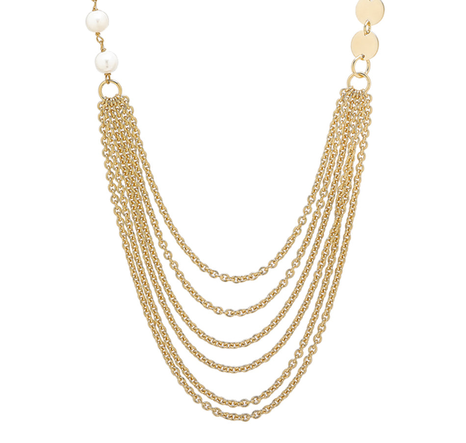 28" Double Strand Necklace W/ FW Pearls  Polished Disc Stations