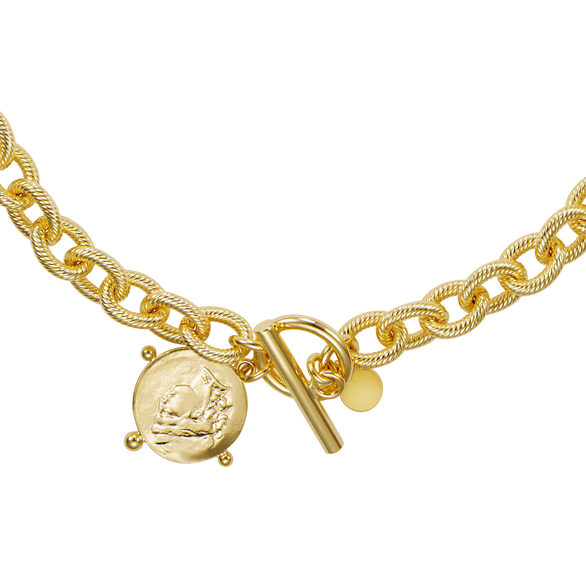 Gold Coin Pendant Necklace 20" - 18K Plated Toggle Clasp Italian Design