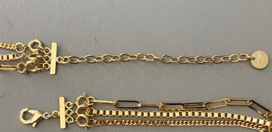 3-Strand Layered Necklace Set with Multi-Chain Connector – 18kt Gold on Bronze, Made in Italy