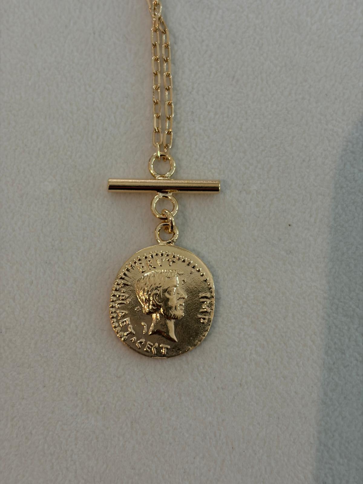 18kt Gold Plated Roman Coin Toggle Necklace