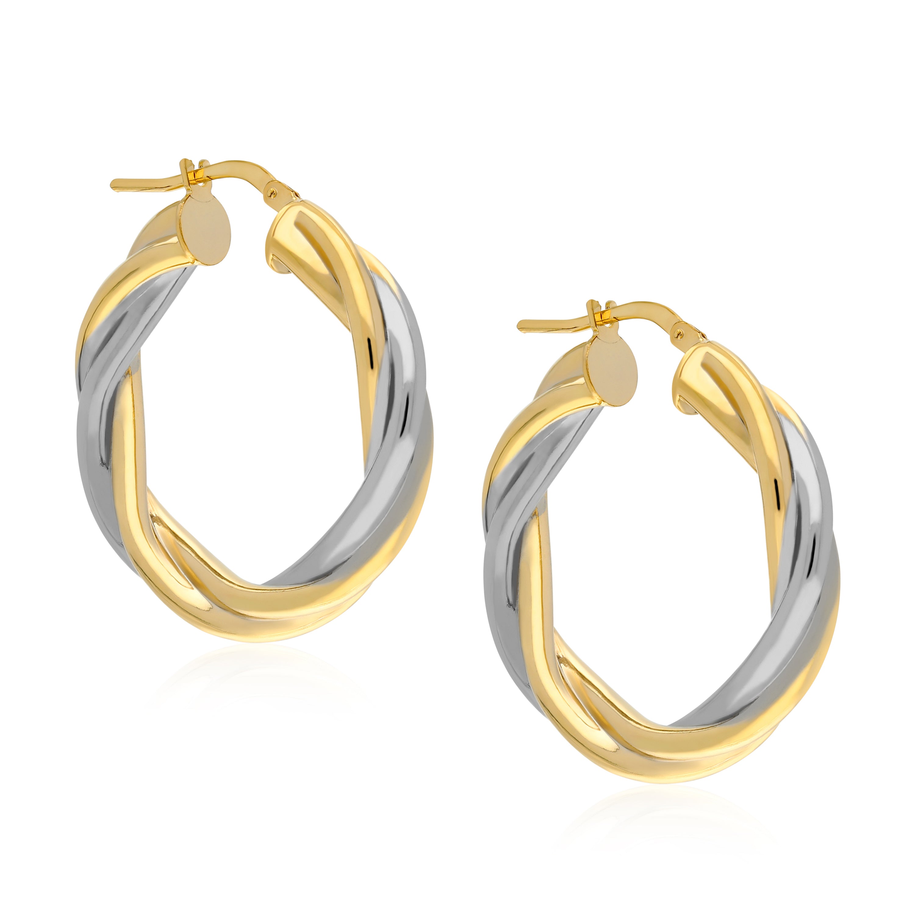 18K Gold Plated Twisted 30mmx4.5mm Two Tone Hoop