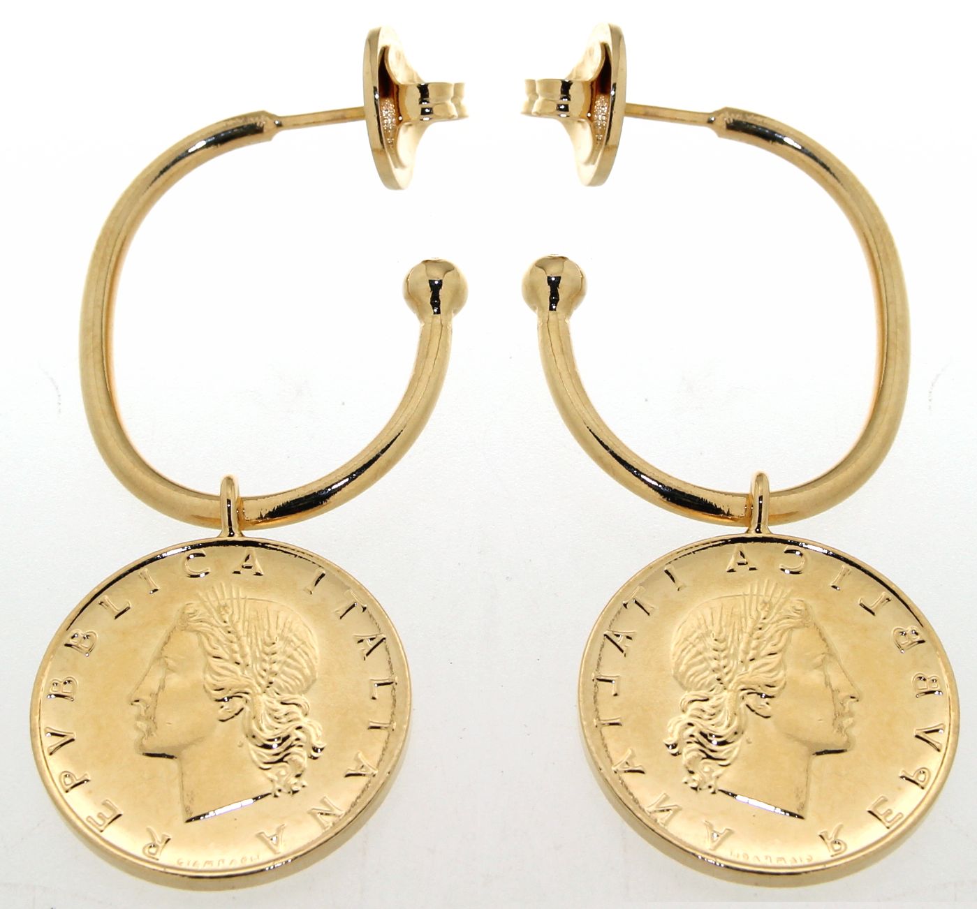 18kt.Gold Plated Coin Drop Hoop Earrings | Bronzoro™