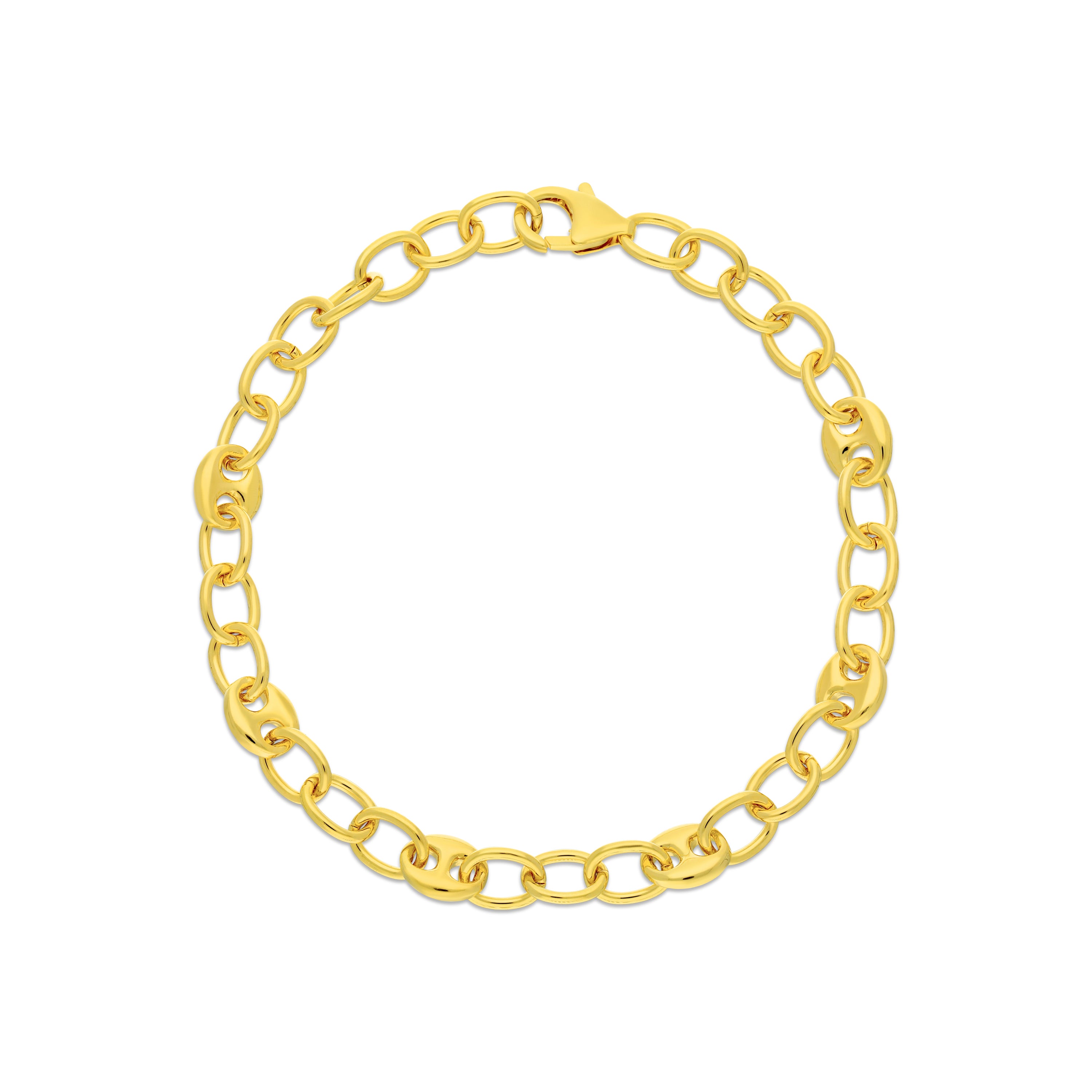 This elegant yellow gold plated bracelet features a contemporary alternating design of marine and open links, creating a sophisticated and versatile accessory.&nbsp;