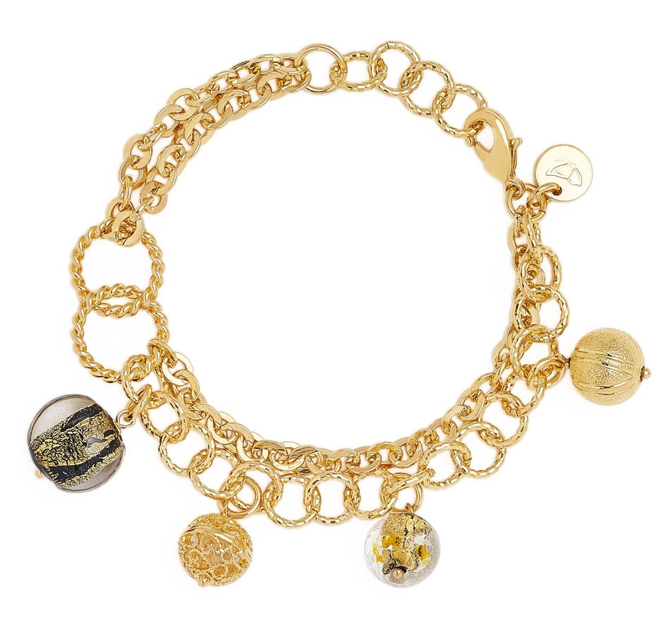 DOUBLE STRAND CHARM BRACELET W/ GOLD MURRANO BEAD