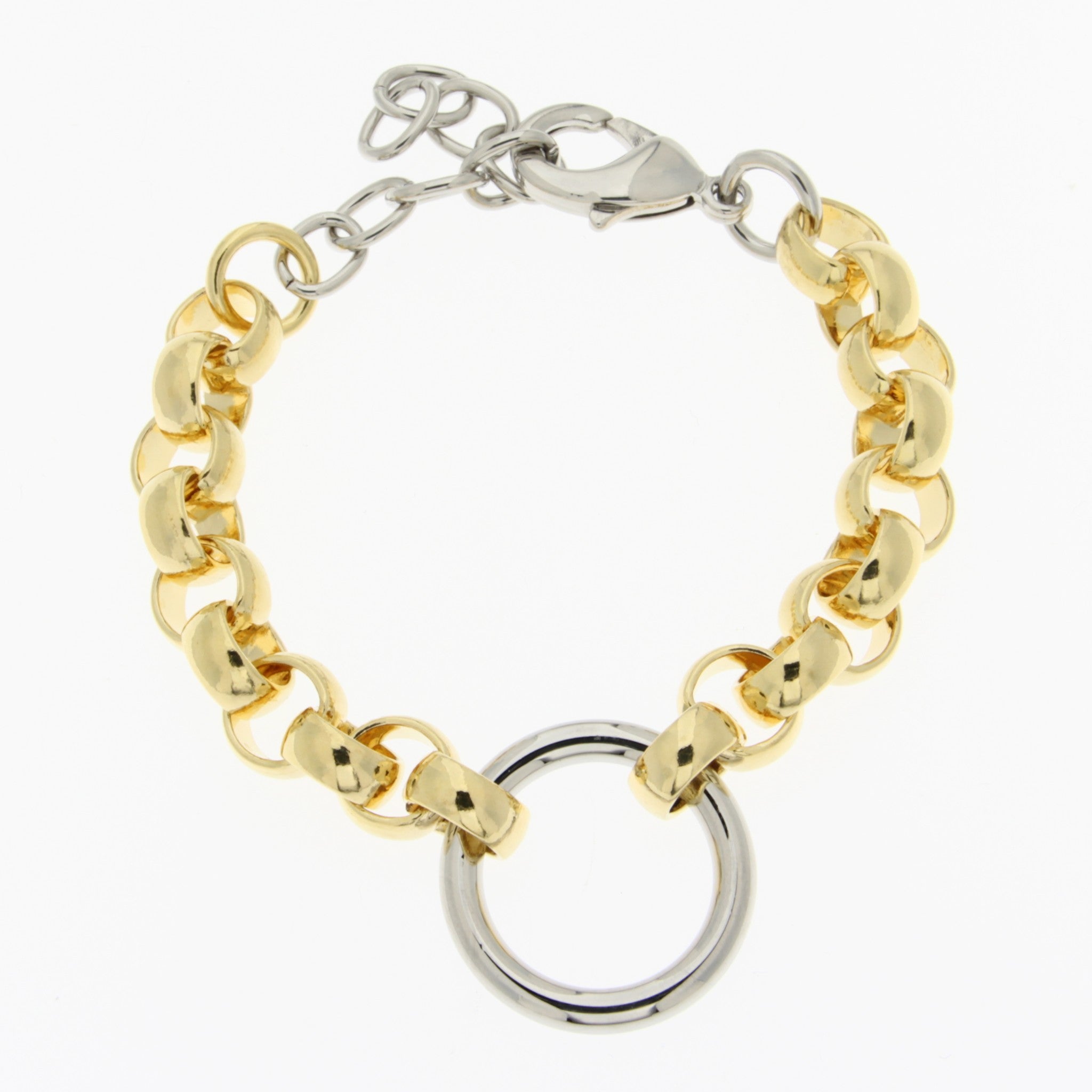 Gold Plated Two Tone Bracelet With Centre Round Link