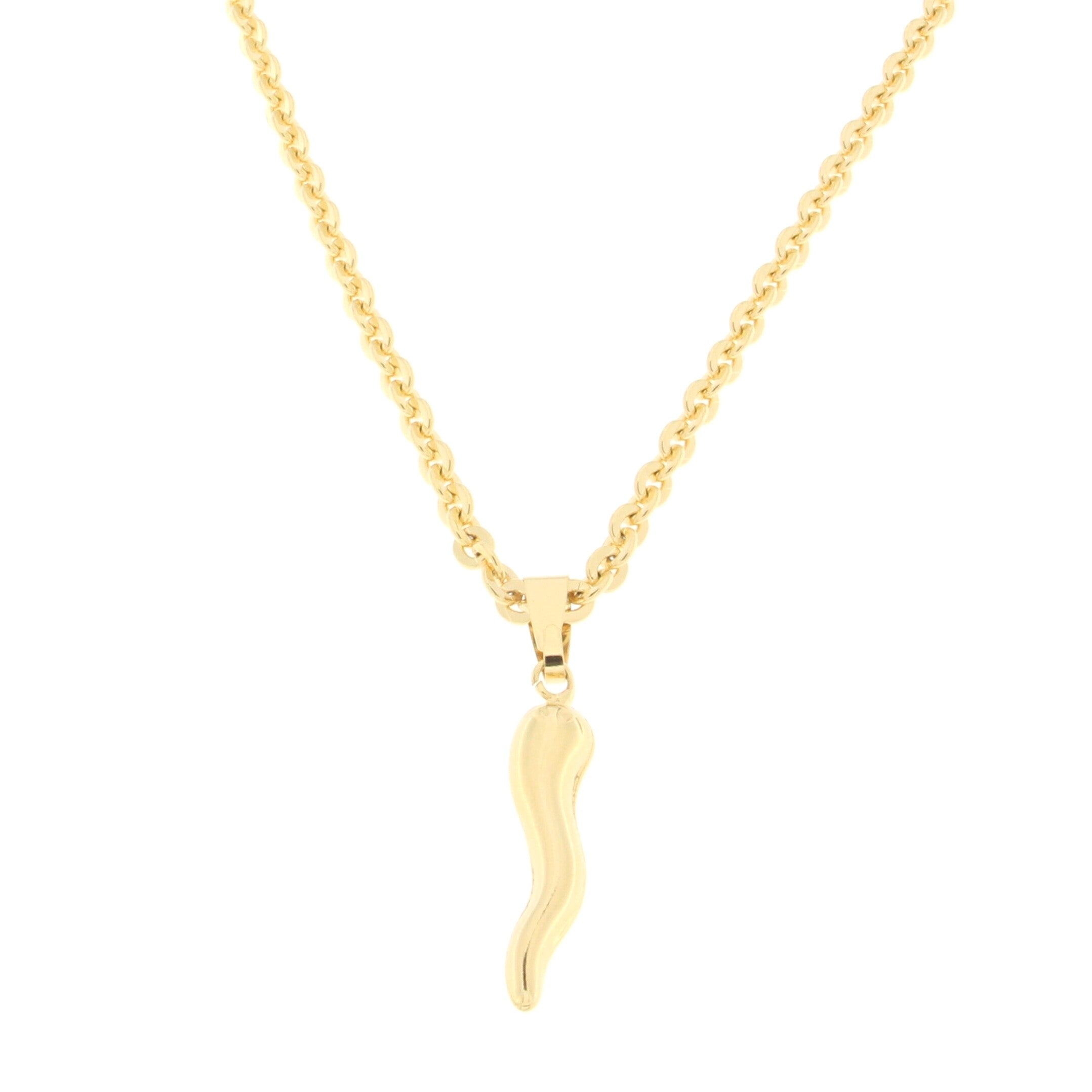 Stylish gold necklace with a rounded link chain and a unique horn-shaped pendant, exuding elegance and modernity.