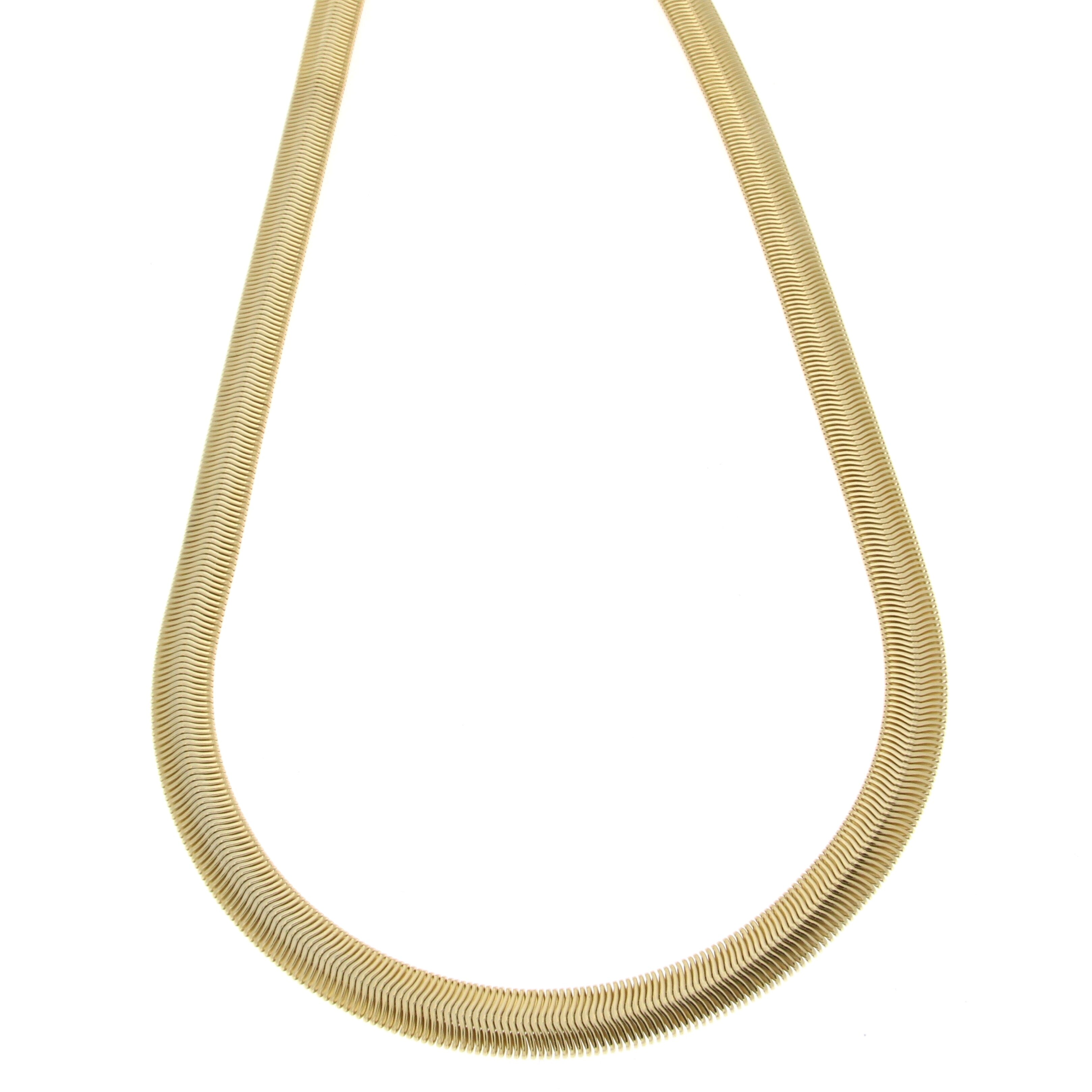 Elegant gold snake chain necklace featuring a sleek, flexible design and a shiny finish, perfect for layering or wearing alone.