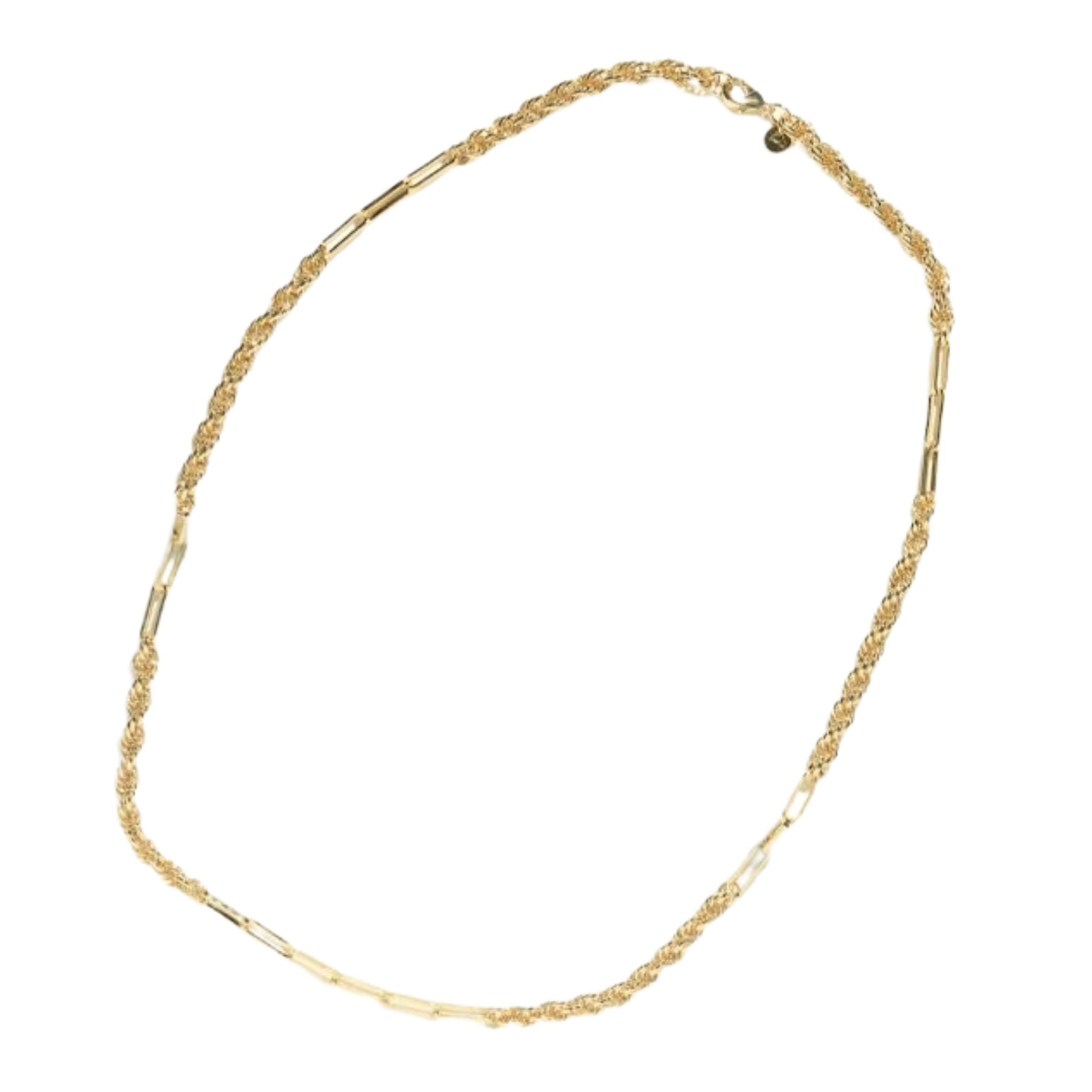 Chic gold-toned necklace featuring a combination of twisted and smooth links, designed for an elegant and versatile look.