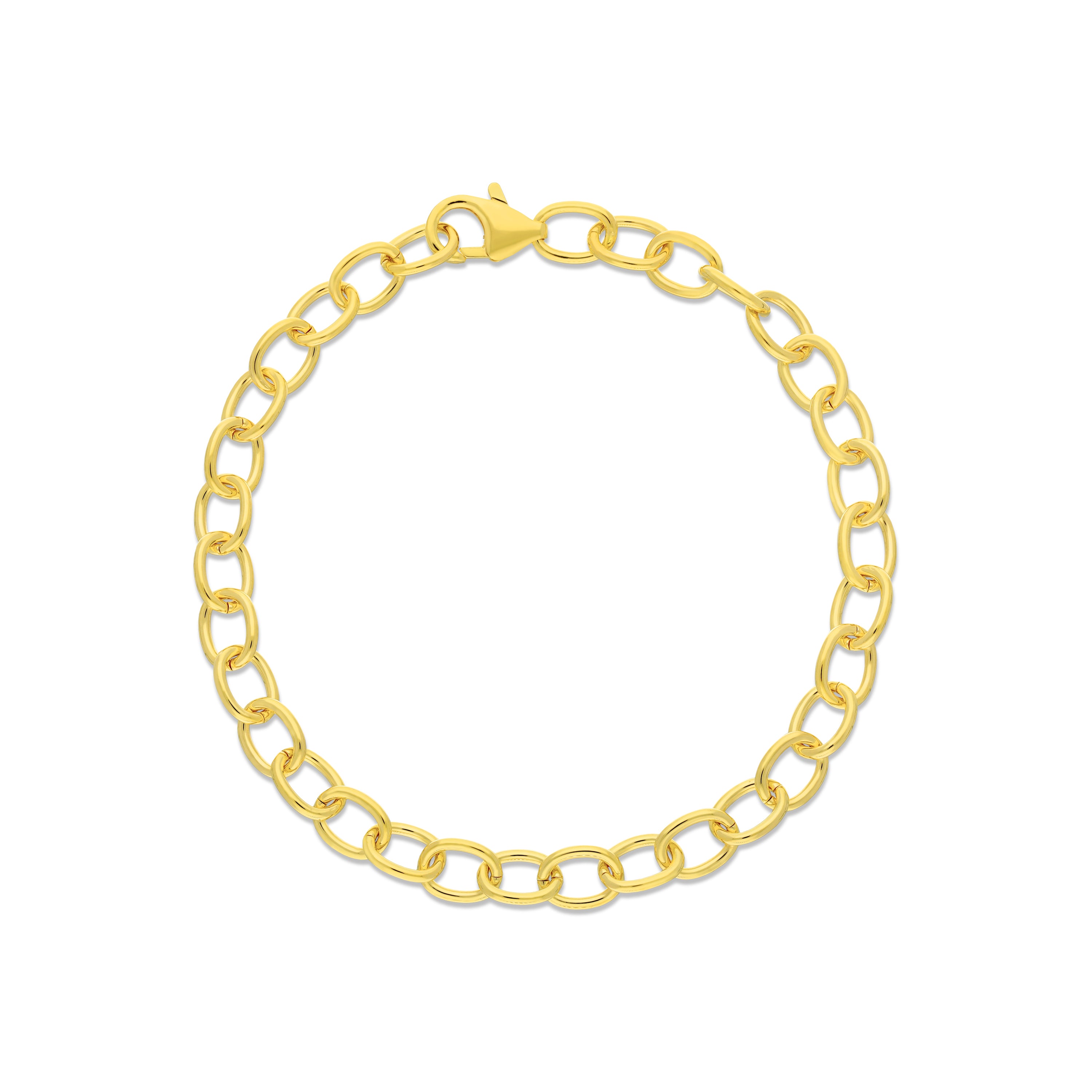 Simple gold chain bracelet featuring smooth, oval links, secured with a lobster clasp for easy fastening.