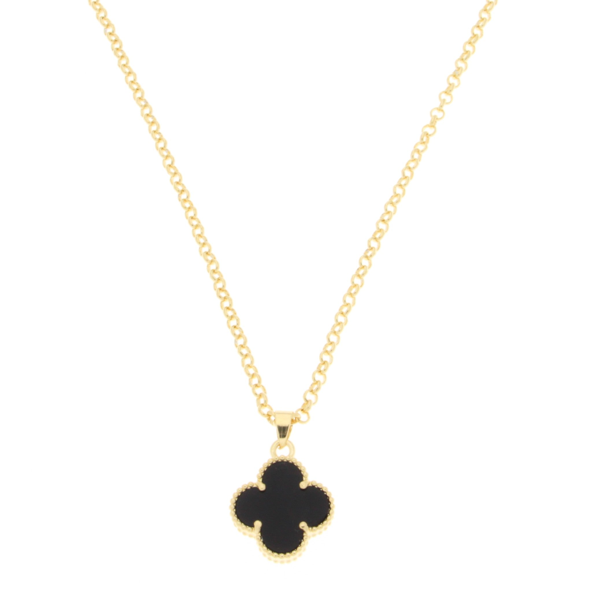 Single Onyx Clover Pendant On Rolo Chain