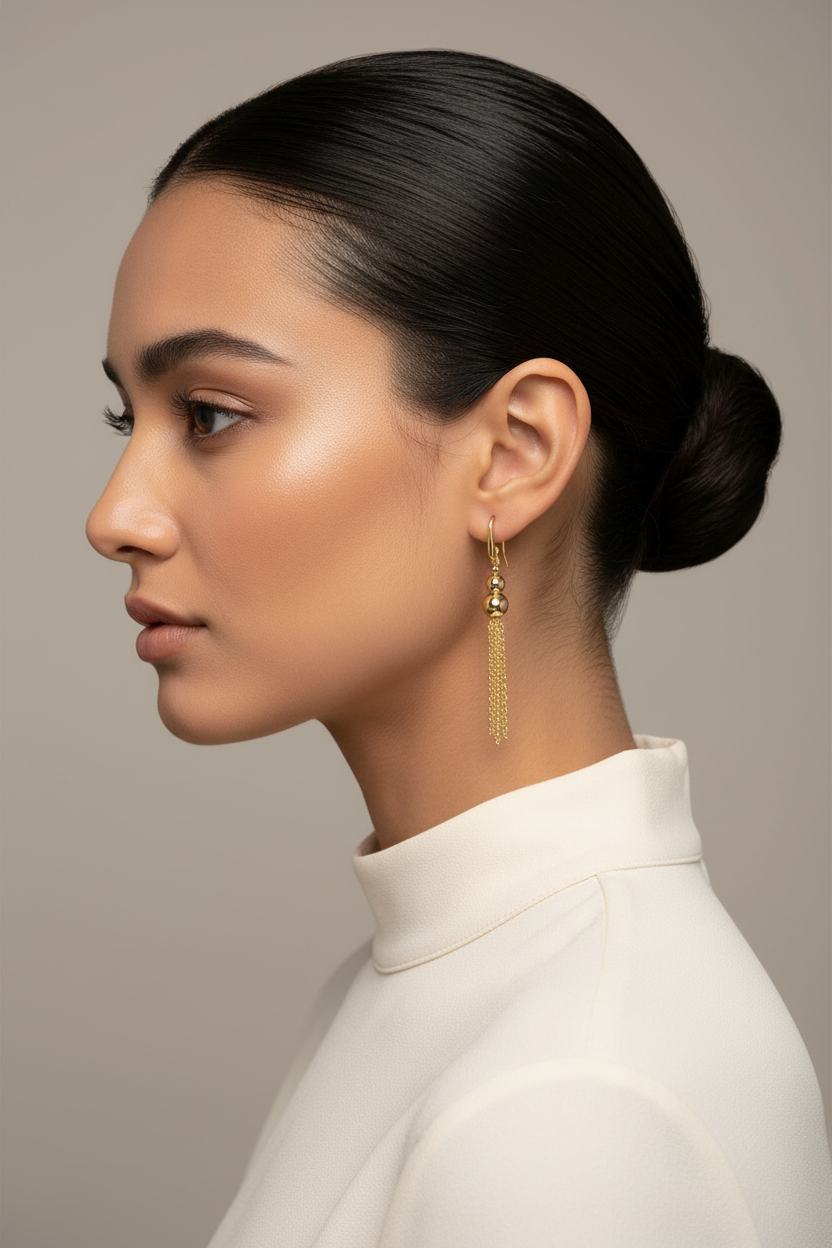 Chain Tassel Earrings on Model - Smaller Scale