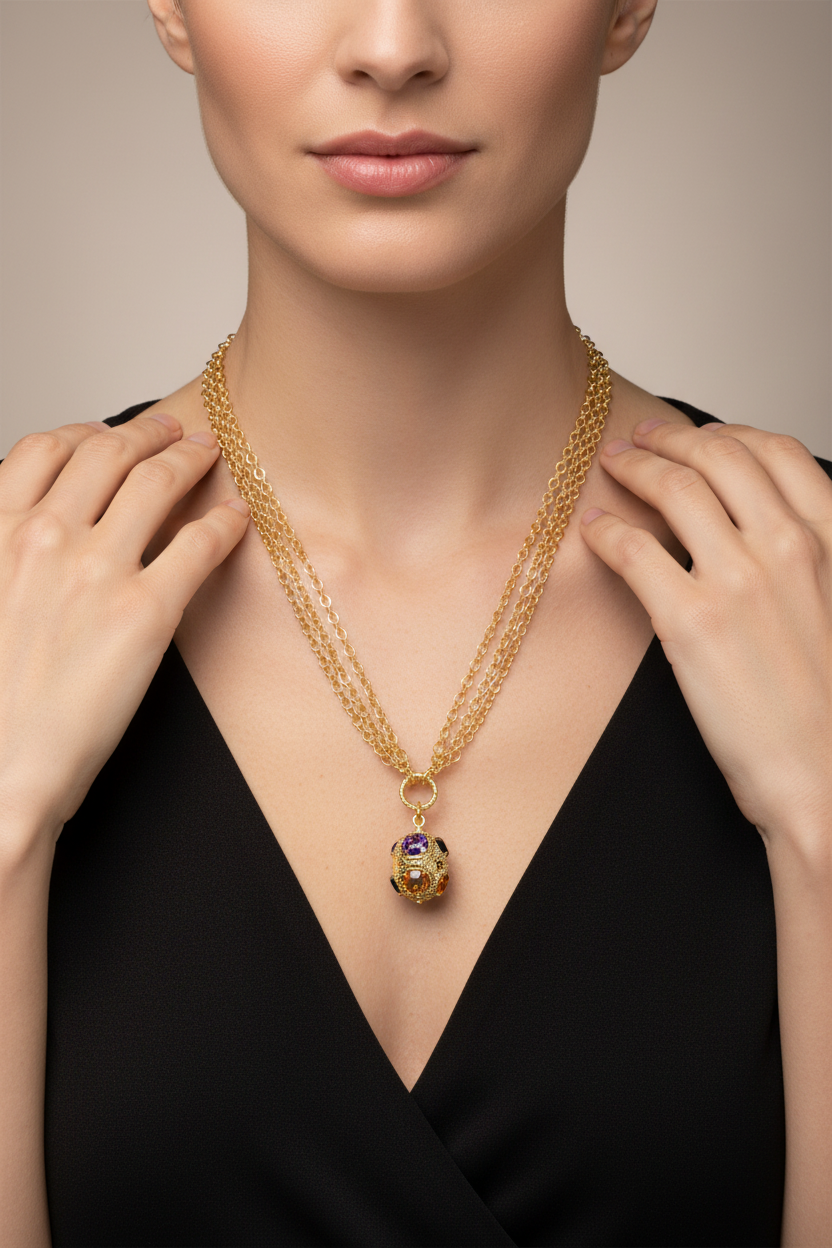 Crystal Mine Ball Necklace on Model in Black