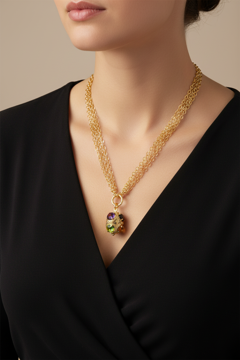 Crystal Mine Ball Necklace with Checkerboard Cut Crystals on Model