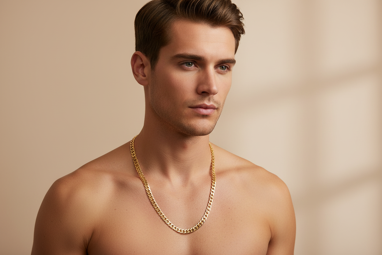 Cuban link necklace on male model