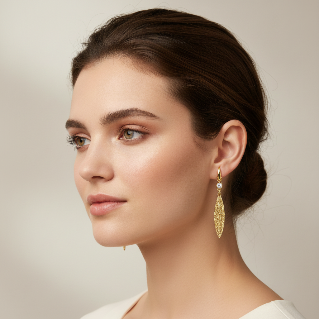 Drop earrings on model