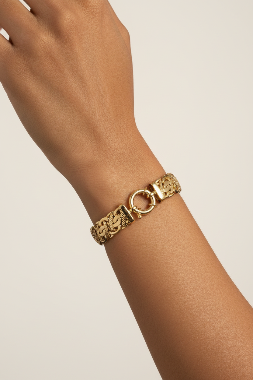 Ethnic model wearing Byzantine bracelet