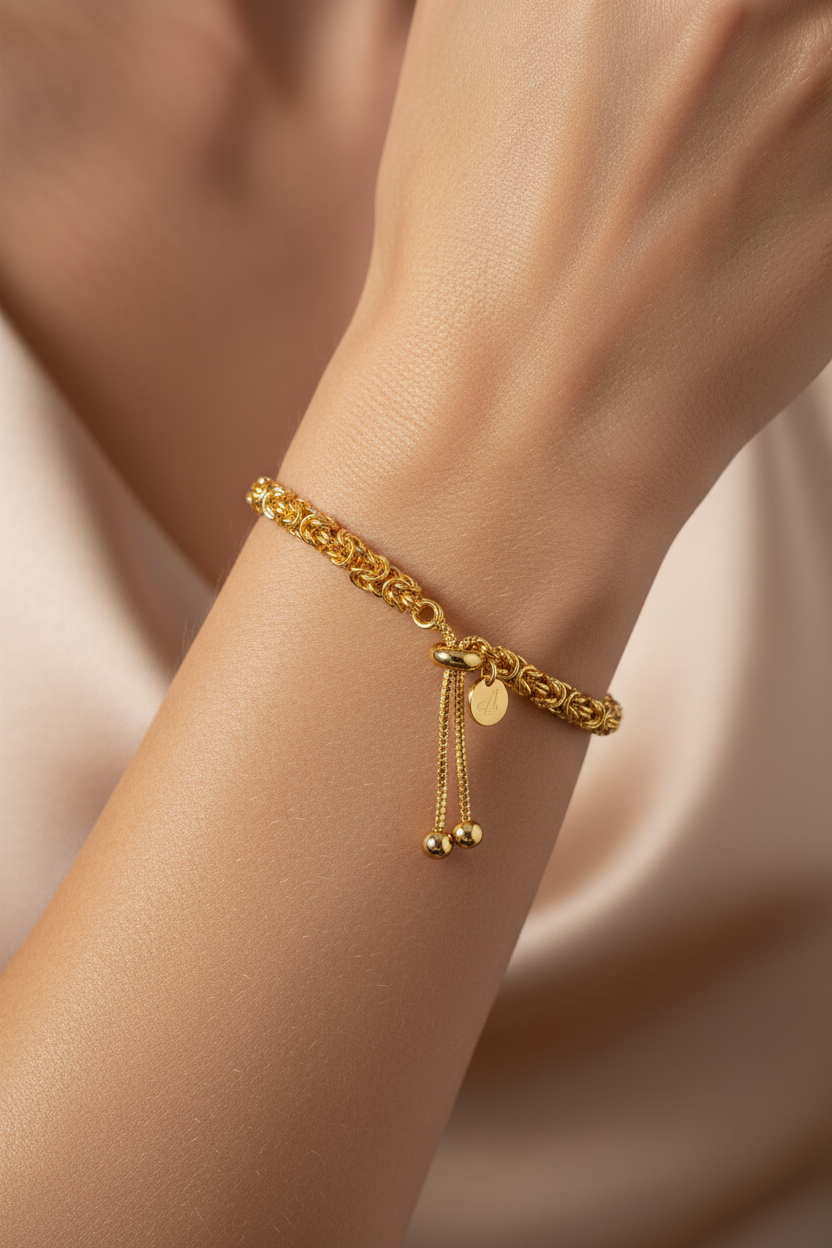 Byzantine Rope Bolo Bracelet 6mm Adjustable - 18kt Gold Plated | Made in Italy