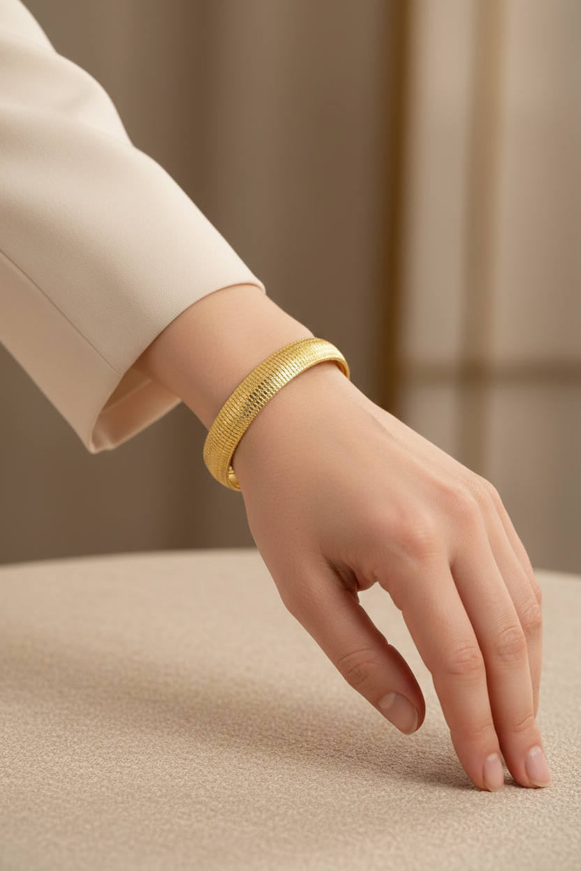 18K Gold-Plated 10mm Diamond-Cut Omega Slip-On Bangle