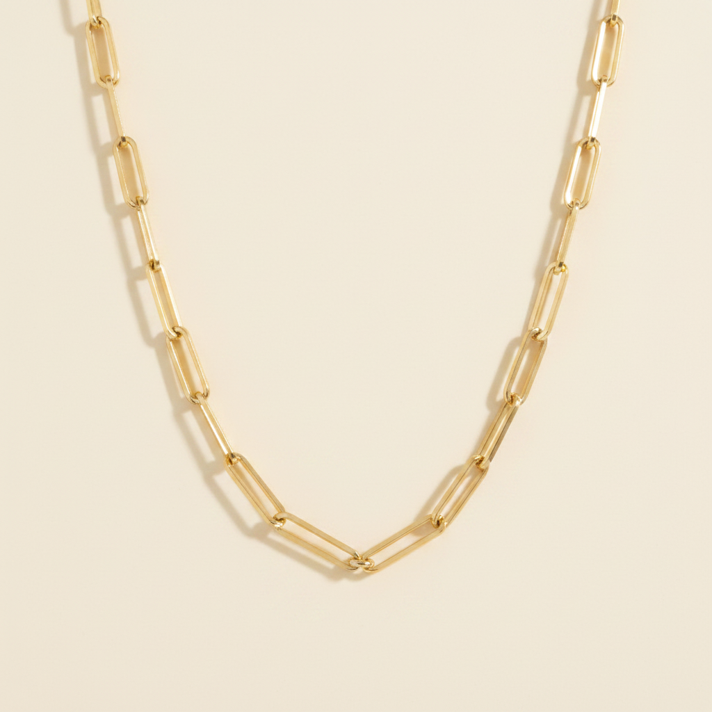 30-Inch 18K Gold Paperclip Link Necklace on Bronze