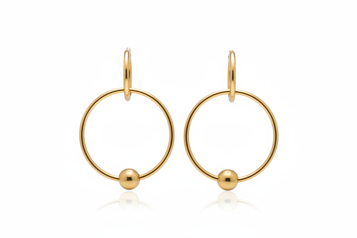Gold Bead Hoop Earrings - Clean White Background