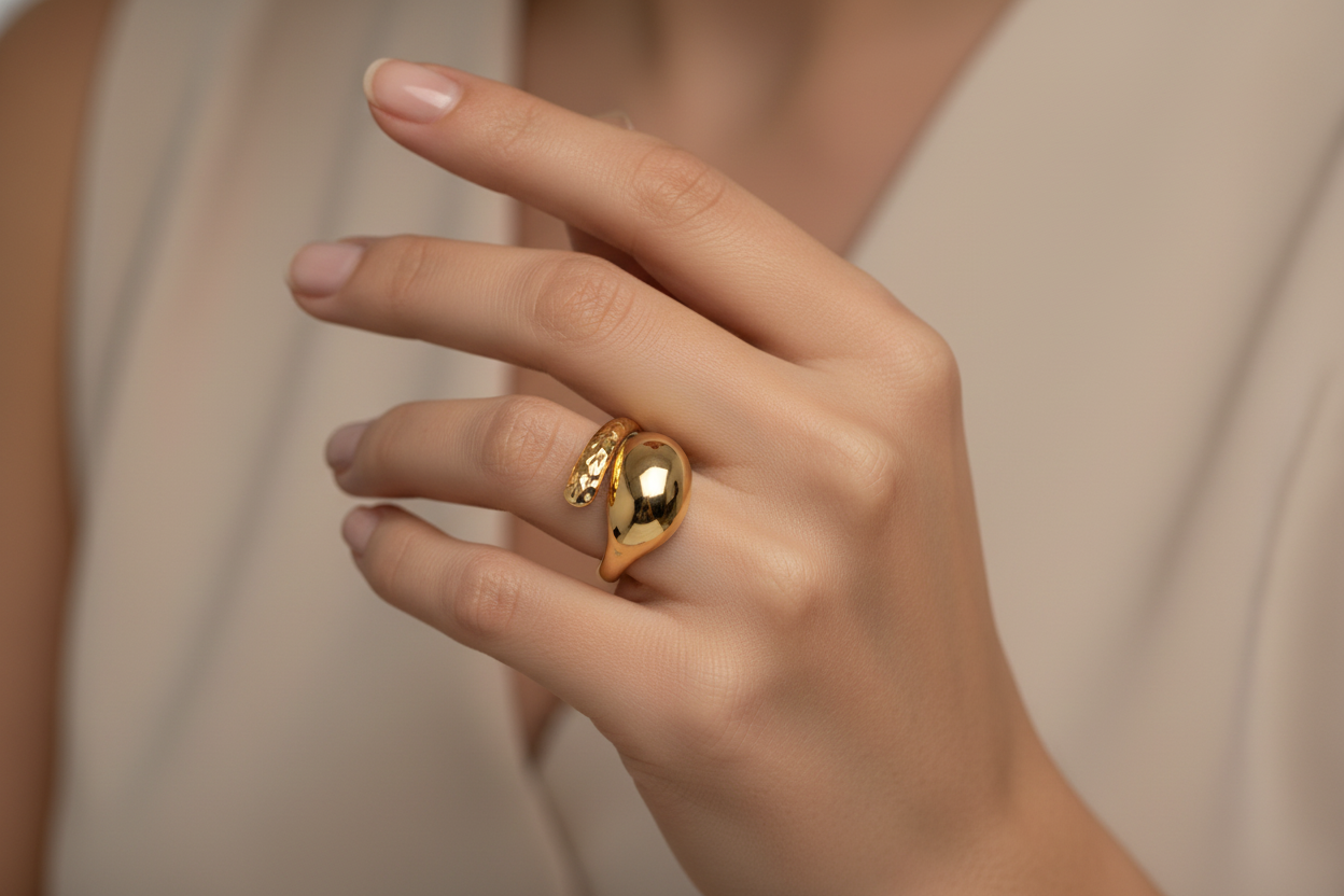 Gold dome ring on model
