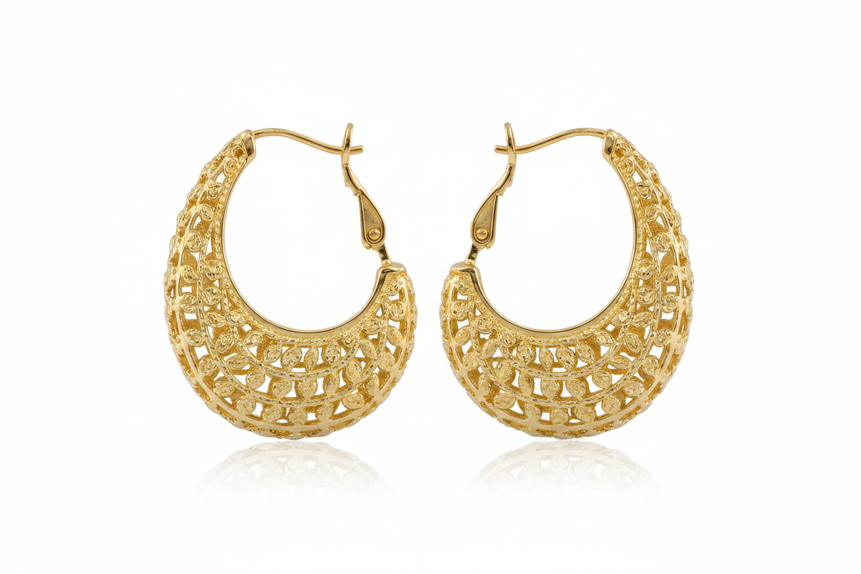 Gold Filigree Hoop Earrings - Product Shot