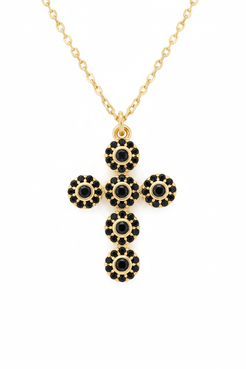 Gold Flower Cluster Cross Pendant - Professional Product Shot