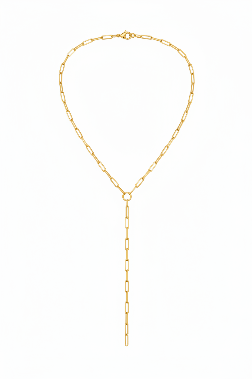 Gold Paperclip Lariat Necklace Product Shot