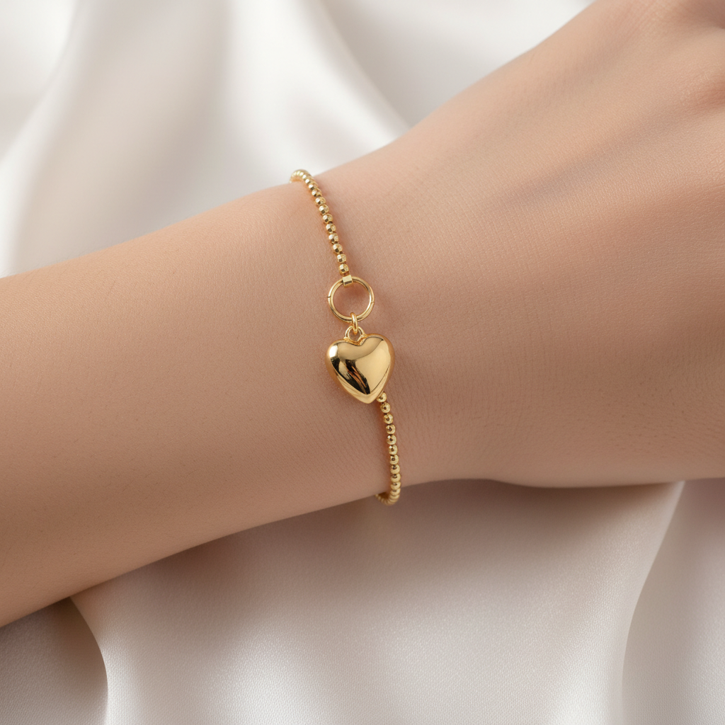 Gold Plated Heart Charm Bracelet on Model