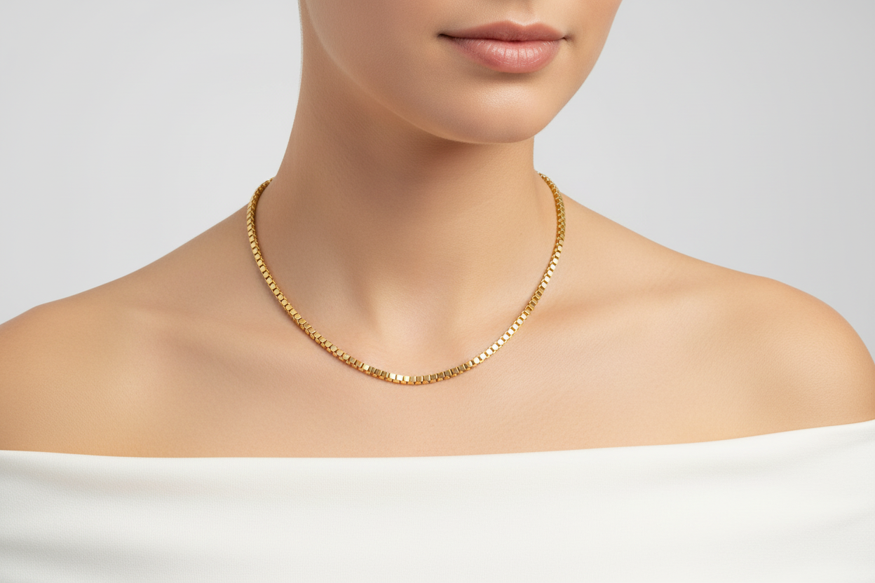 Gold Plated Heavy 4mm Box Chain 20 inch on Female Model