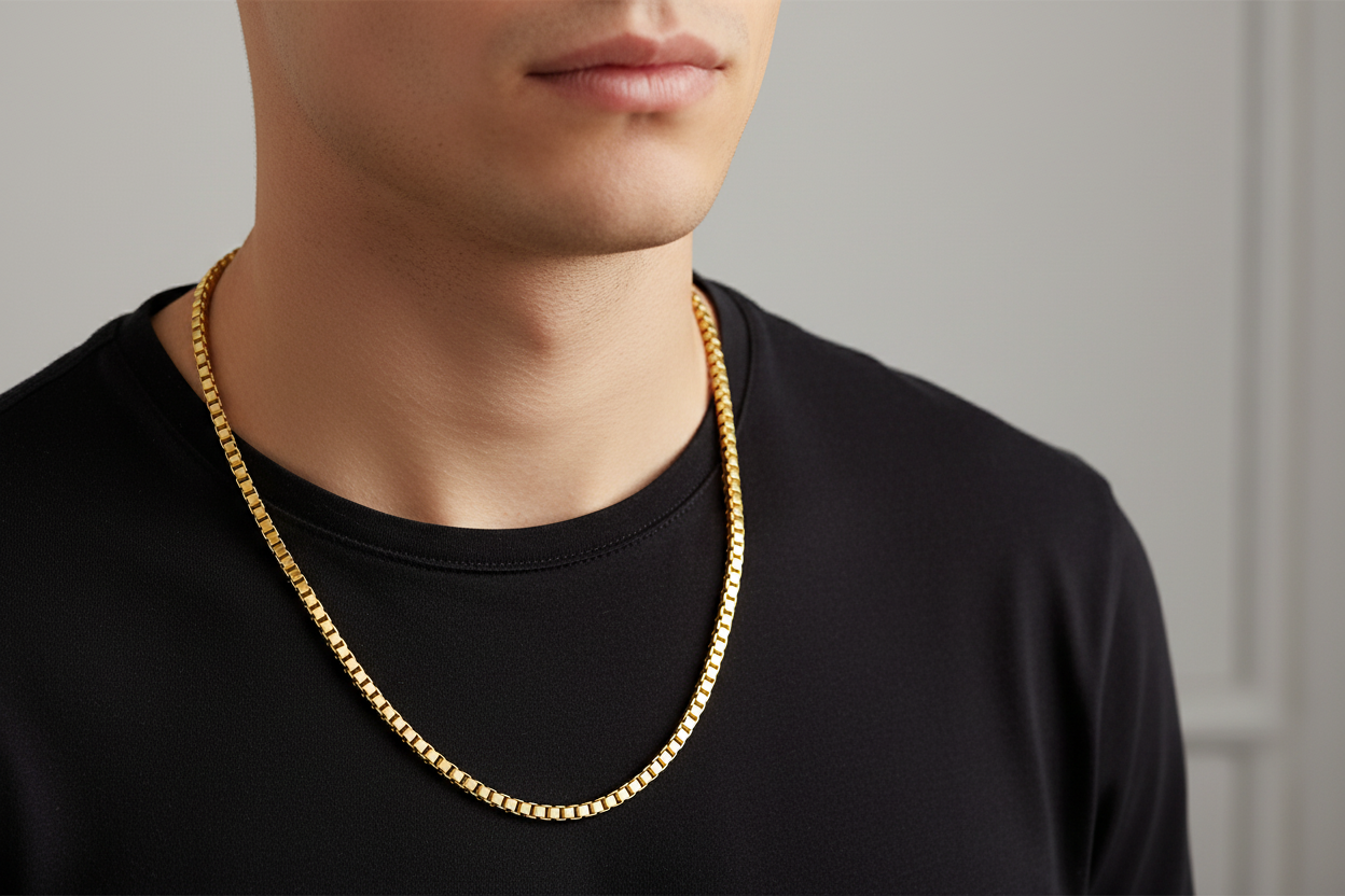 Gold Plated Heavy 4mm Box Chain 24 inch on Male Model