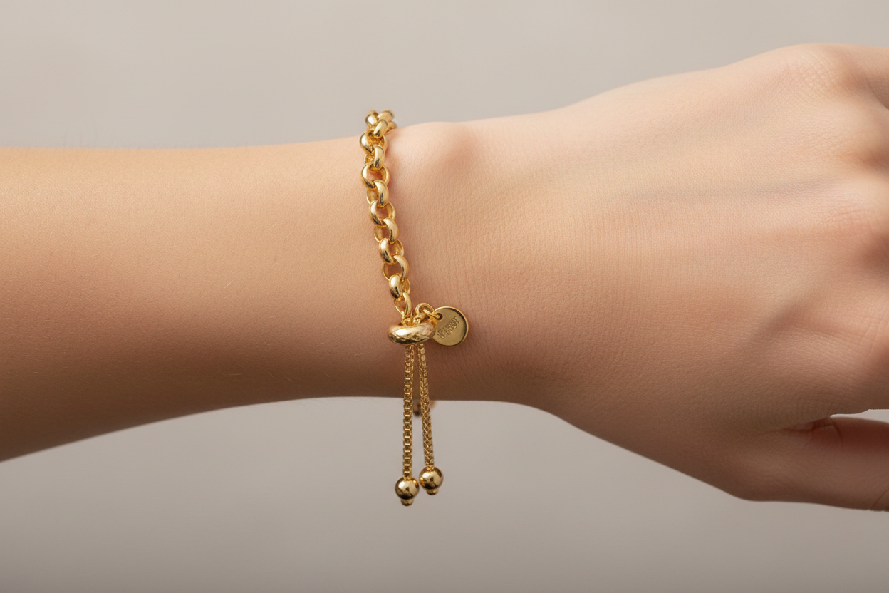 Gold-Plated Rolo Bolo Bracelet on Model