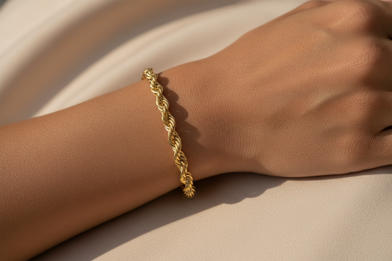 Gold Rope Chain Bracelet on Model
